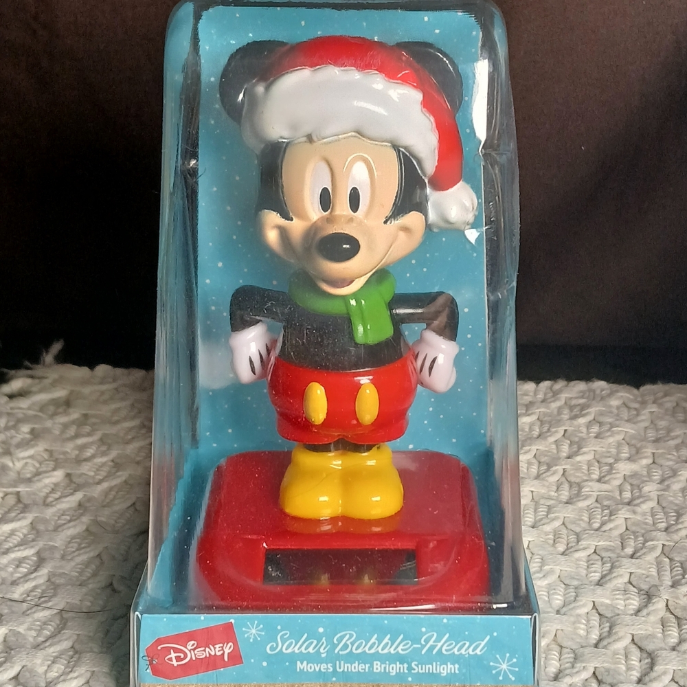 Disney Mickey Mouse Christmas Solar Panel Bobble Head 4 Inch Figurine Decoration